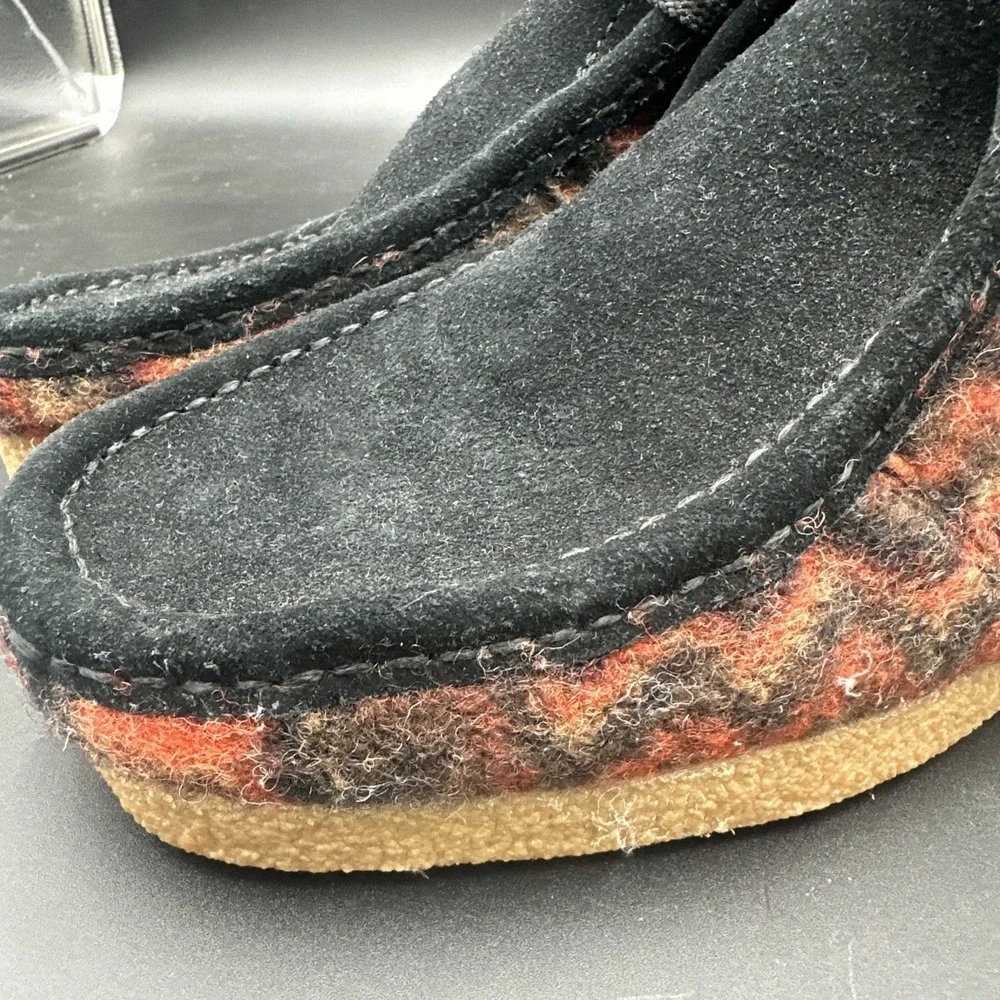 Clarks Wallabee Shacre NATIVE Black Orange Combi Wool Mens Ankle Boot‎ Size 9